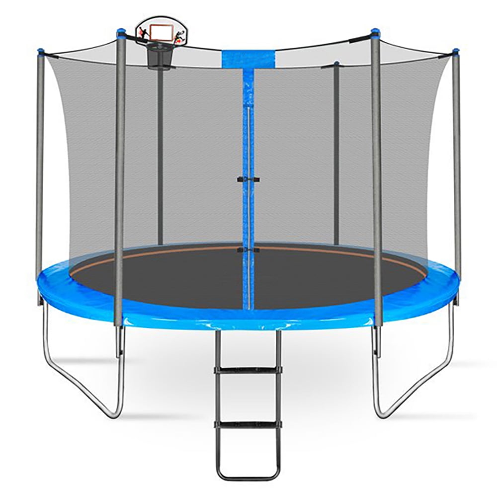 10Ft Trampoline with Basketball Hoop and Ladder, Blue