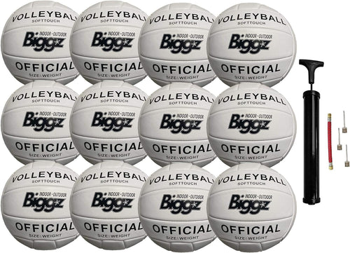 (Pack of 12) Volleyballs - Soft Touch Leather - Indoor/Outdoor with Pump